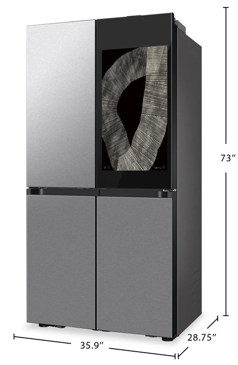 Samsung 36" 22.5 Cu. Ft. Bespoke Counter-Depth 4-Door Flex™ with AI Family Hub+™ Refrigerator - Stainless Steel - RF23DB9900QDAC