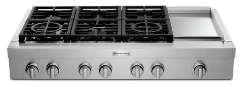 KitchenAid 48" 6-Element Gas Cooktop - Stainless Steel - KCGC558JSS