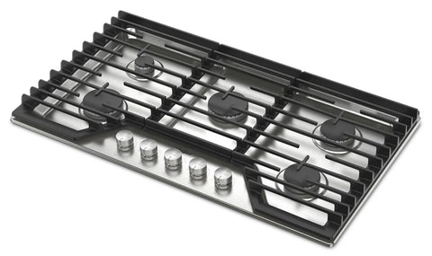 Whirlpool 36" Gas Cooktop with Fifth Burner and EZ-2-Lift™ Hinged Cast-Iron Grates - WCGK7036PS