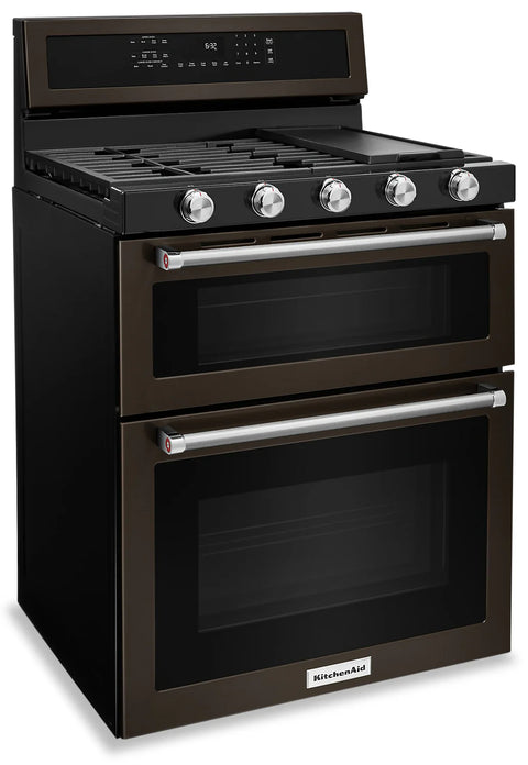 KitchenAid 6 Cu. Ft. Gas Range with Self-Clean and Double Oven - Black Stainless Steel PrintShield™ - KFGD500EBS
