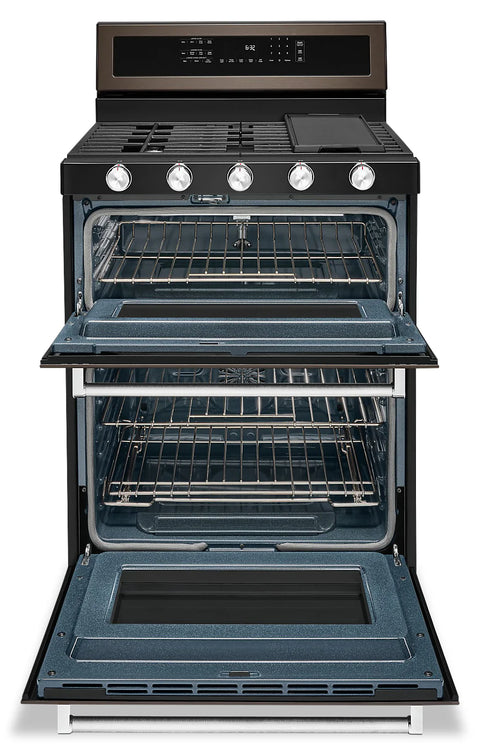 KitchenAid 6 Cu. Ft. Gas Range with Self-Clean and Double Oven - Black Stainless Steel PrintShield™ - KFGD500EBS