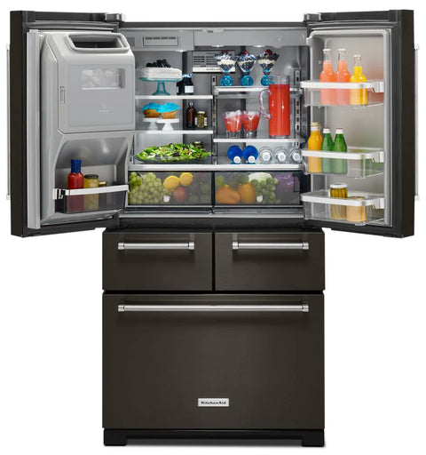 KitchenAid 36" 24 Cu. Ft. Multi Door French-Door Refrigerator - Black Stainless Steel - KRMF706EBS