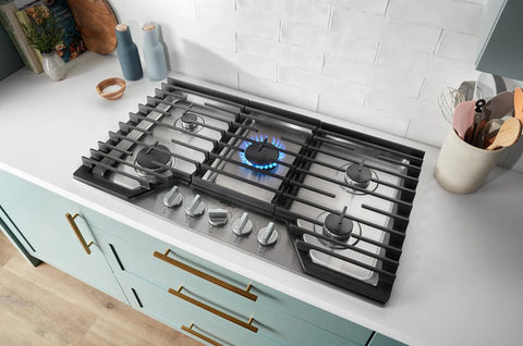 Whirlpool 36" Gas Cooktop with Fifth Burner and EZ-2-Lift™ Hinged Cast-Iron Grates - WCGK7036PS